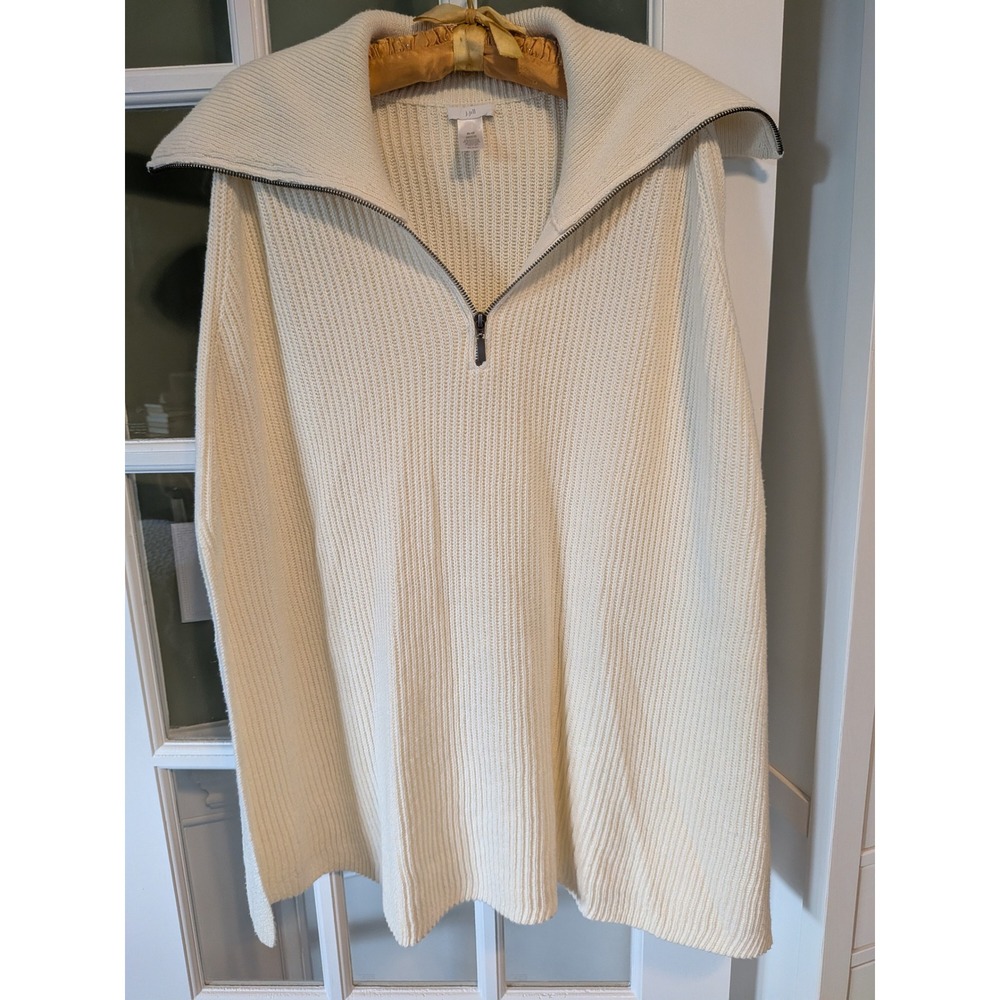 J. Jill Cream Ribbed Quarter Zip Poncho Sweater XL-3X Ivory Knit Wrap